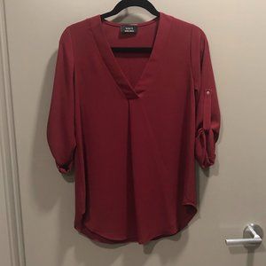 Vici Burgundy V-Neck Blouse With Button-Up Sleeves